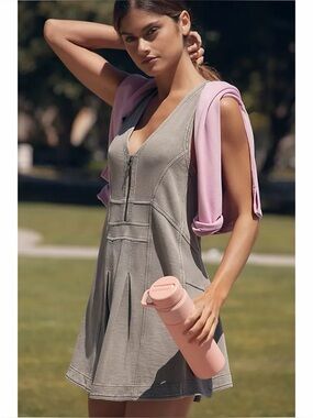 Anthropologie Gray Mini Dress with Pink Sweater Accent